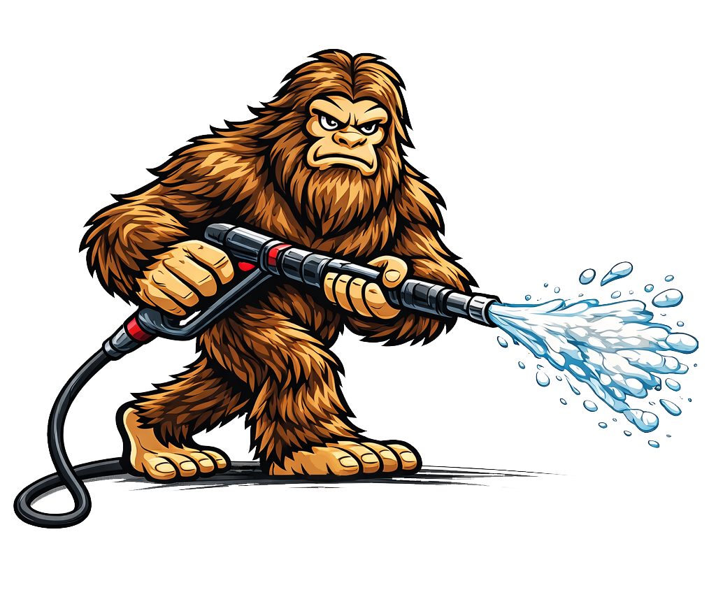 Beastman Sasquatch with a pressure washer